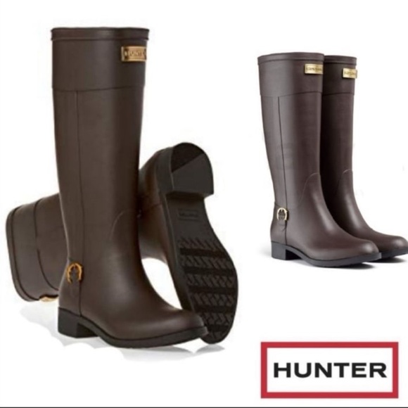 Hunter refined Wellington Belsize Boots size 8 in Bitter Chocolate - Picture 1 of 6